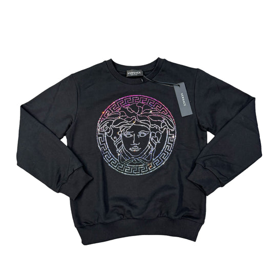 Versace Kids Black Crystal Medusa Crewneck Jumper