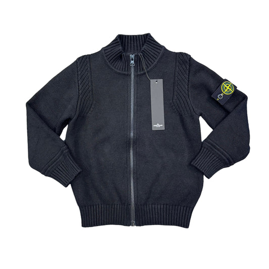 Stone Island Junior Black Woollen Zip-Up Jacket