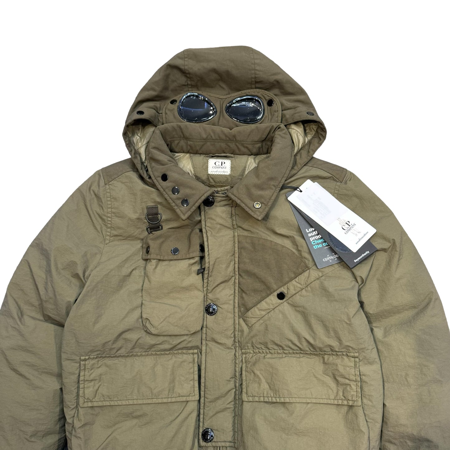 CP Company Kids Green Short Taylon L Mixed Goggle Down Jacket