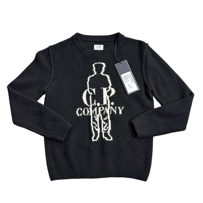 CP Company Kids Black Lambs Wool jacquard British Sailor Kitted Jumper