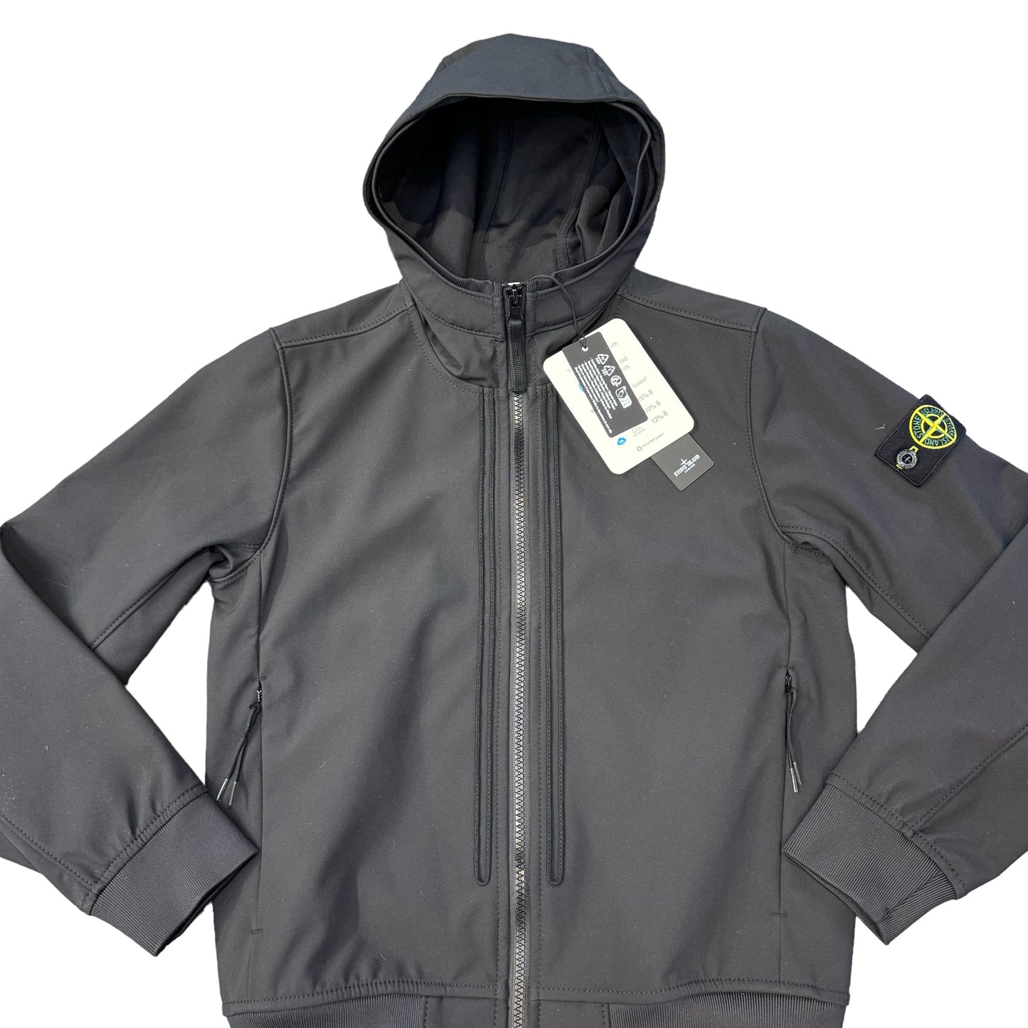 Stone Island Junior Black Soft Shell-R Compass-Patch Jacket