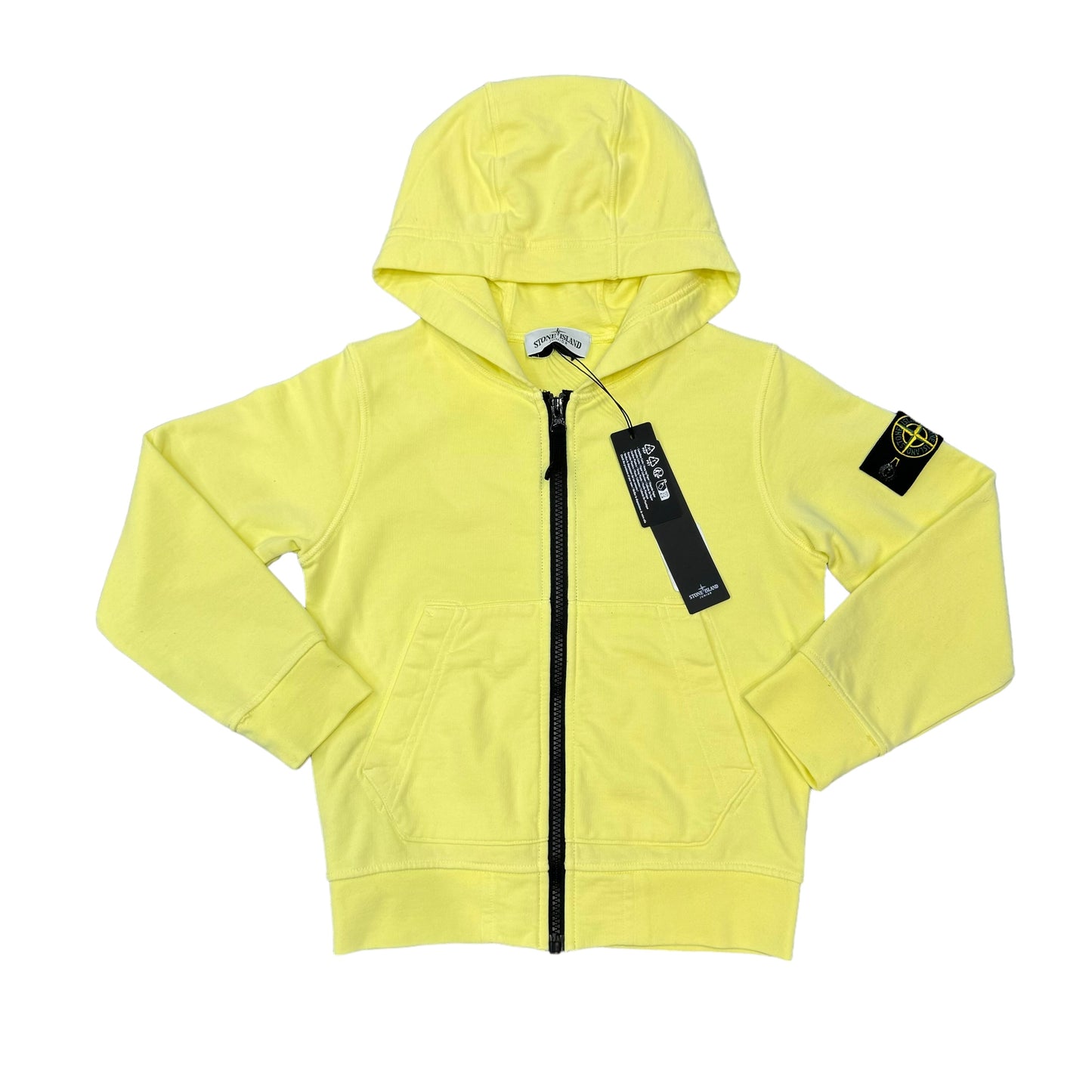 Stone Island Junior Yellow Zip Up Compass-Patch Cotton Hoodie