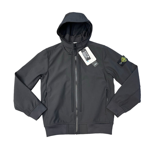 Stone Island Junior Black Soft Shell-R Compass-Patch Jacket