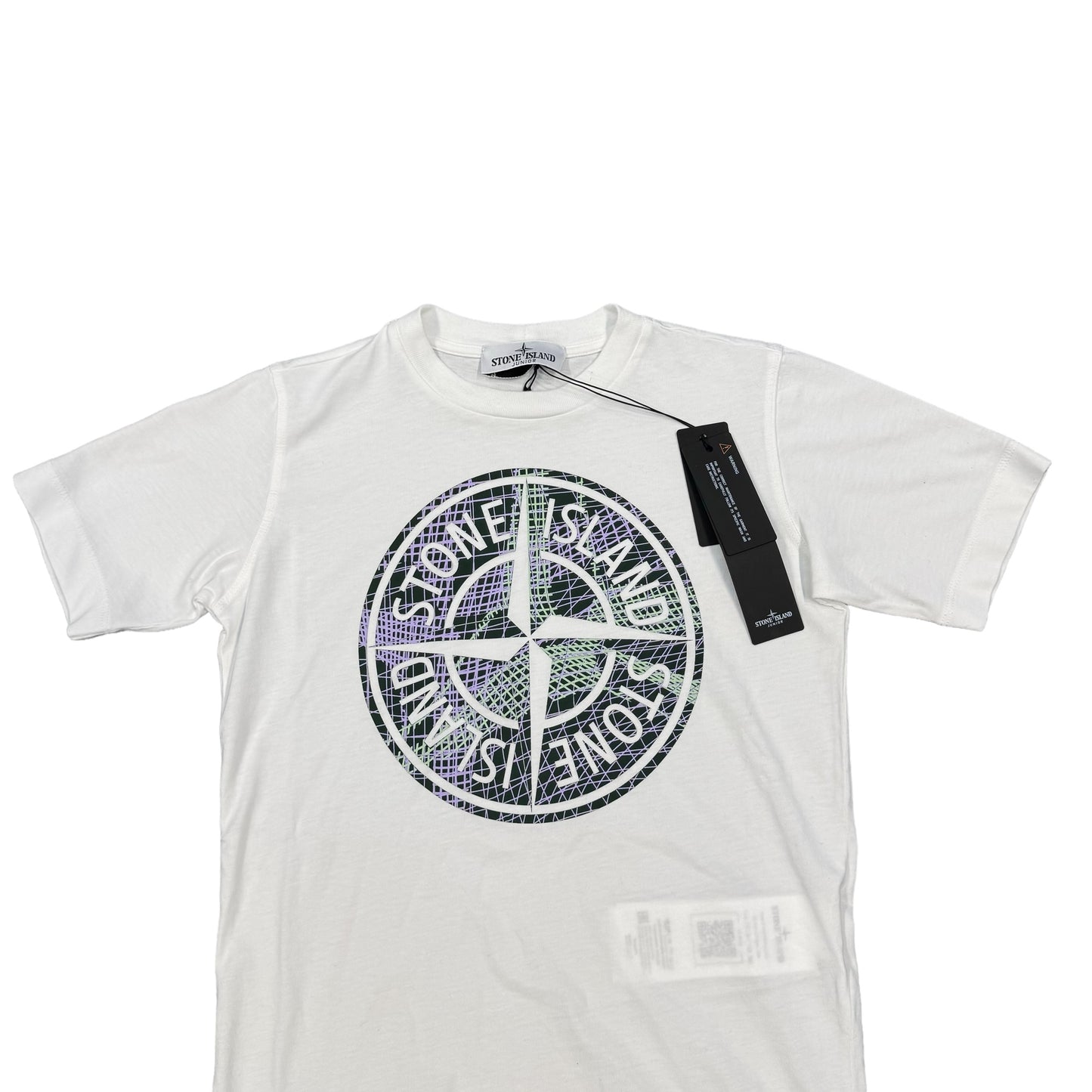 Stone Island Junior White Net Print Center Logo TShirt