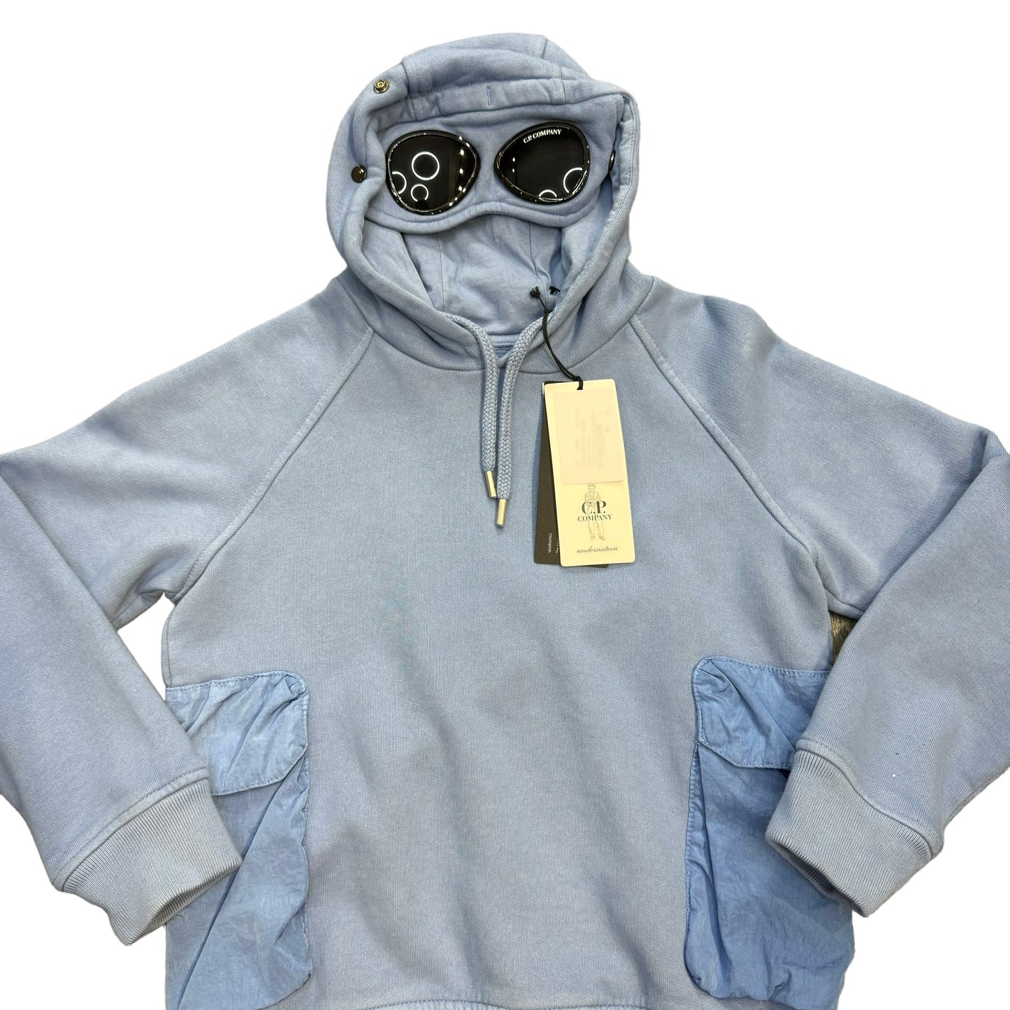 Cp Company Kids Riviera Blue Basic Fleece Mixed Goggle Hoodie