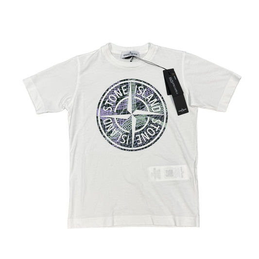 Stone Island Junior White Net Print Center Logo TShirt