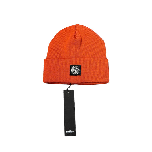 Stone Island Junior Orange Box Logo Wool Beanie