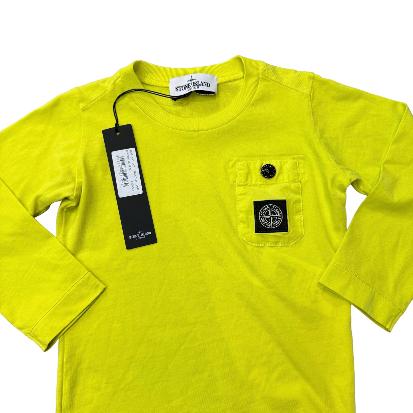 Stone Island Junior Yellow Logo-Patch Long Sleeved Cotton TShirt