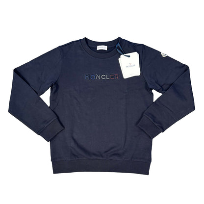 Moncler Kids Navy Blue Logo-Print Crew Neck Jumper