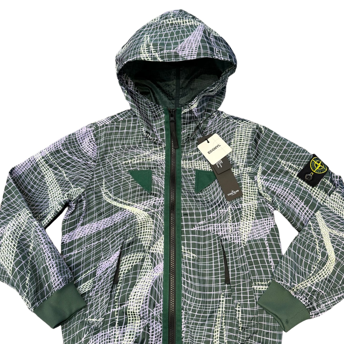 Stone Island Junior Net Print Compass-Logo Windbreaker Jacket