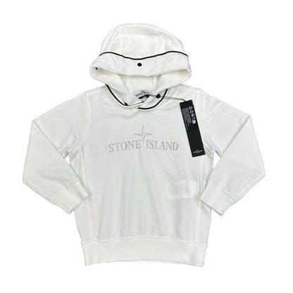 Stone Island Junior White Logo-Embroidered Hoodie