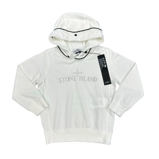 Stone Island Junior White Logo-Embroidered Hoodie