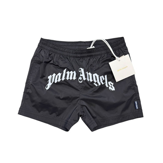 Palm Angels Kids Black Curved Logo Swimming Shorts