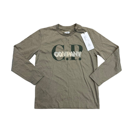 CP Company Kids Green Logo-Spell Out Ling Sleeve TShirt