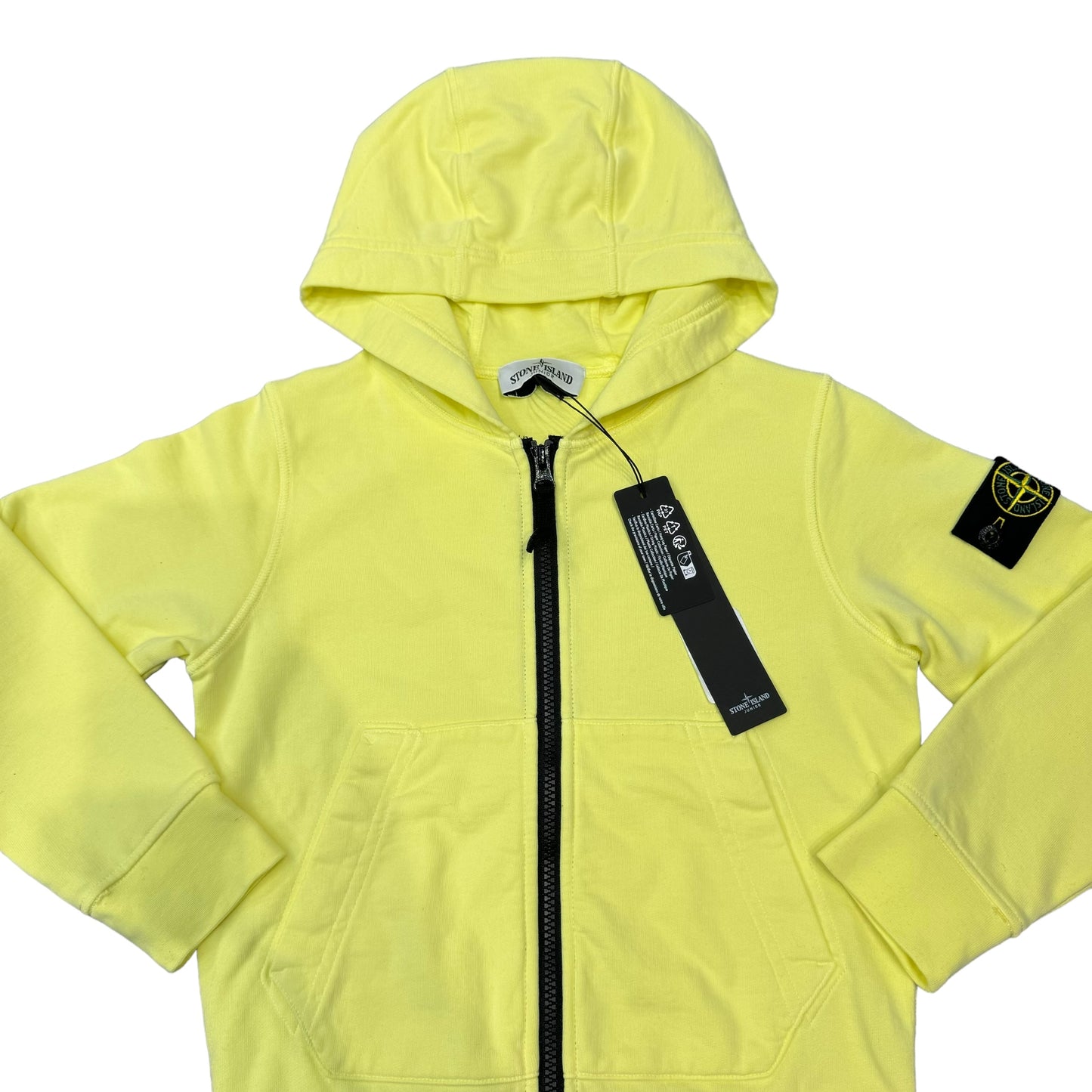 Stone Island Junior Yellow Zip Up Compass-Patch Cotton Hoodie