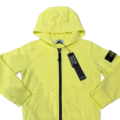 Stone Island Junior Yellow Zip Up Compass-Patch Cotton Hoodie