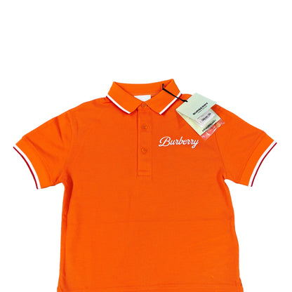 Burberry Kids Orange Logo Script-Print Cotton Piqué Polo Shirt