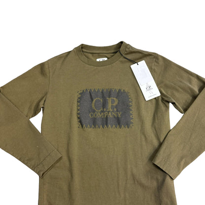 Cp Company Kids Green Jersey Lable Style Logo Long Sleeve TShirt