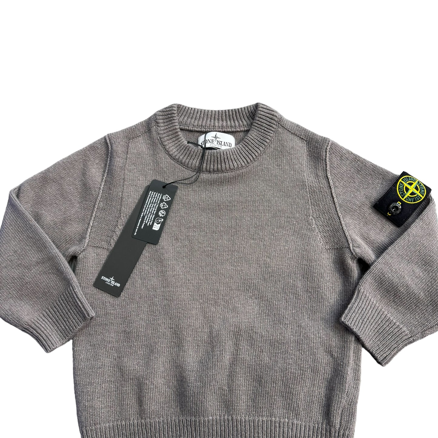 Stone Island Junior Grey Compass-Patch Knitted Crewneck Jumper