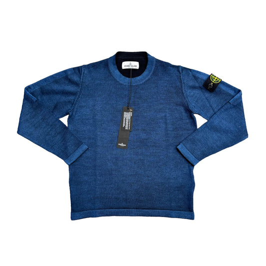 Stone Island Junior Blue Hand Sprayed Woollen Knit Jumper