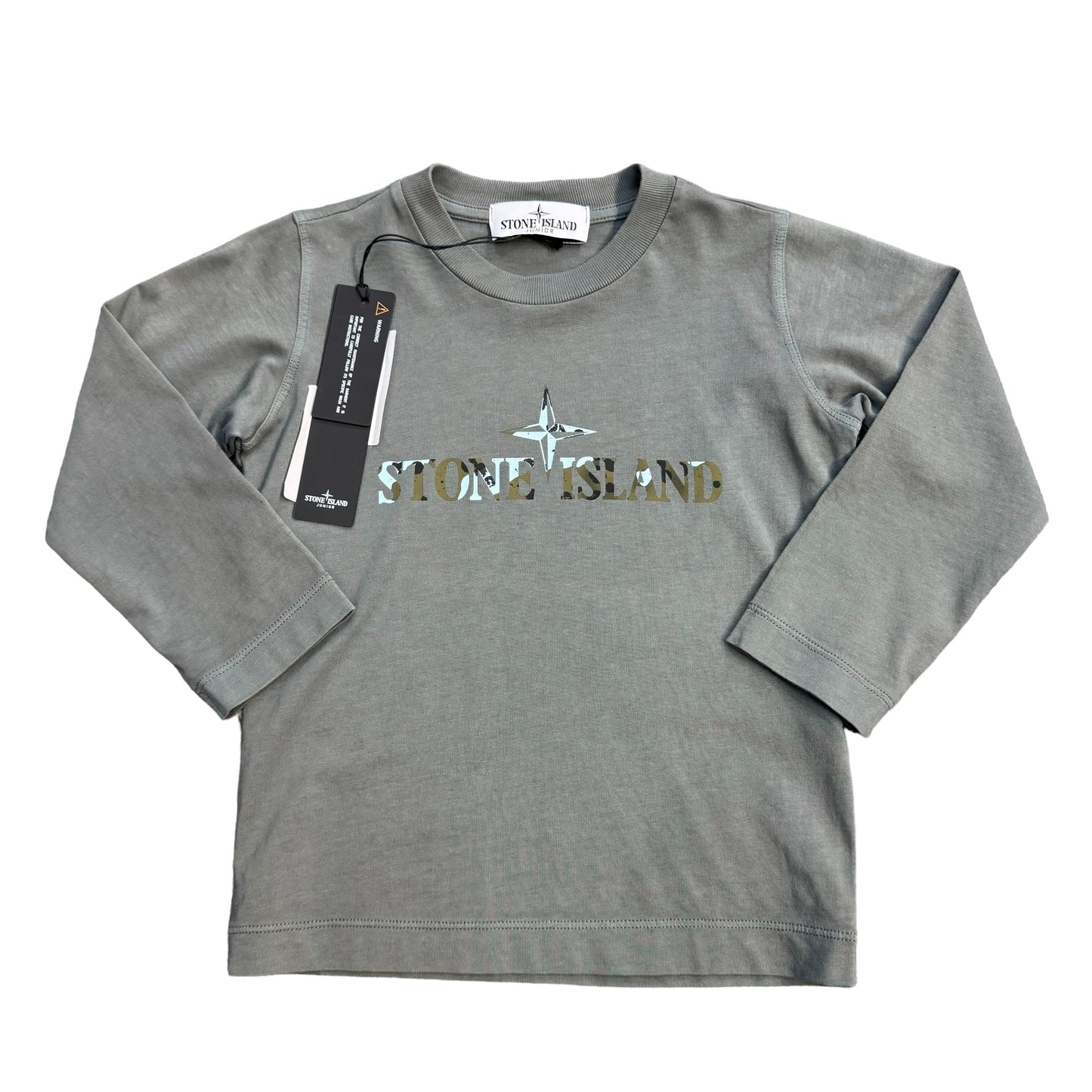 Stone Island Junior Green Logo-Print Camo Long Sleeve TShirt