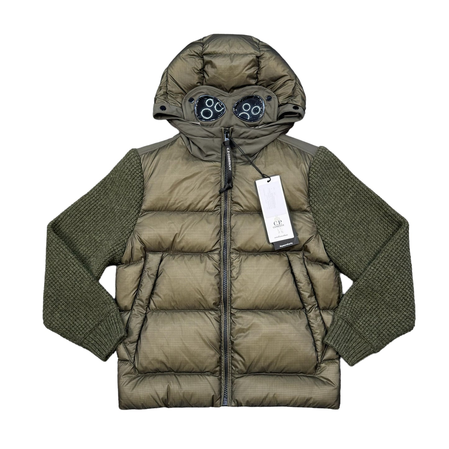 CP Company Kids Olive Night Green DD Shell Ripstop Mixed Goggle Knitted Jacket