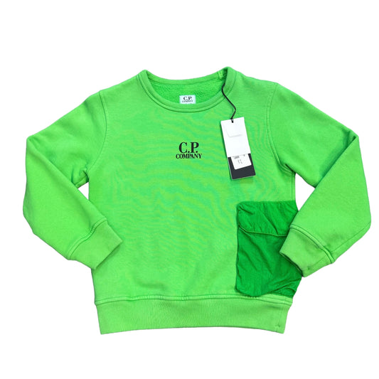 Cp Company Kids Classic Green Logo-Print with Nylon Pocket Jumper