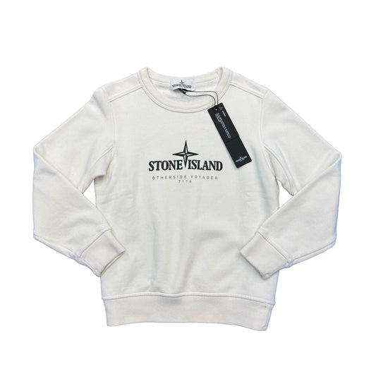 Stone Island Junior White Otherside Voyager Spell Out Jumper