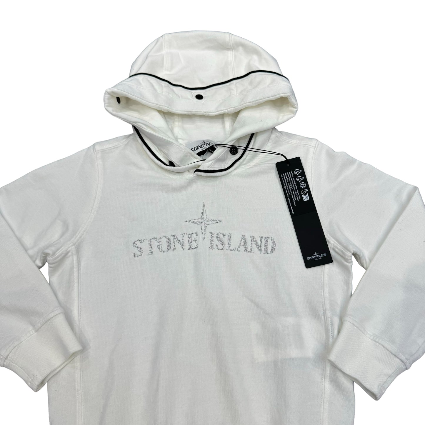 Stone Island Junior White Logo-Embroidered Hoodie