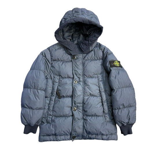 Stone Island Junior Navy Blue Garment Dyed Down Coat