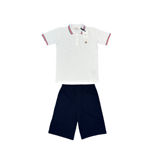 Moncler Kids White/Navy Blue Short and TShirt Set