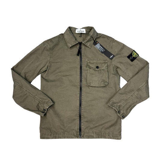 Stone Island Junior Green Canvas Dyed Overshirt Jacket