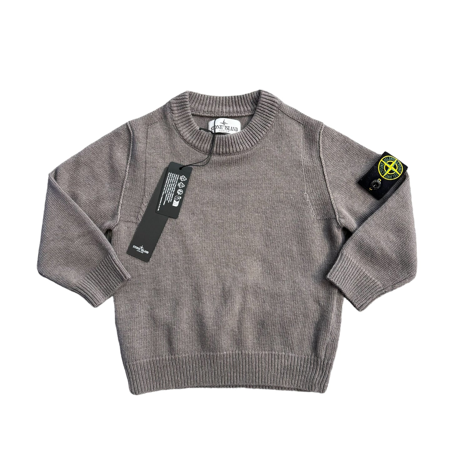 Stone Island Junior Grey Compass-Patch Knitted Crewneck Jumper