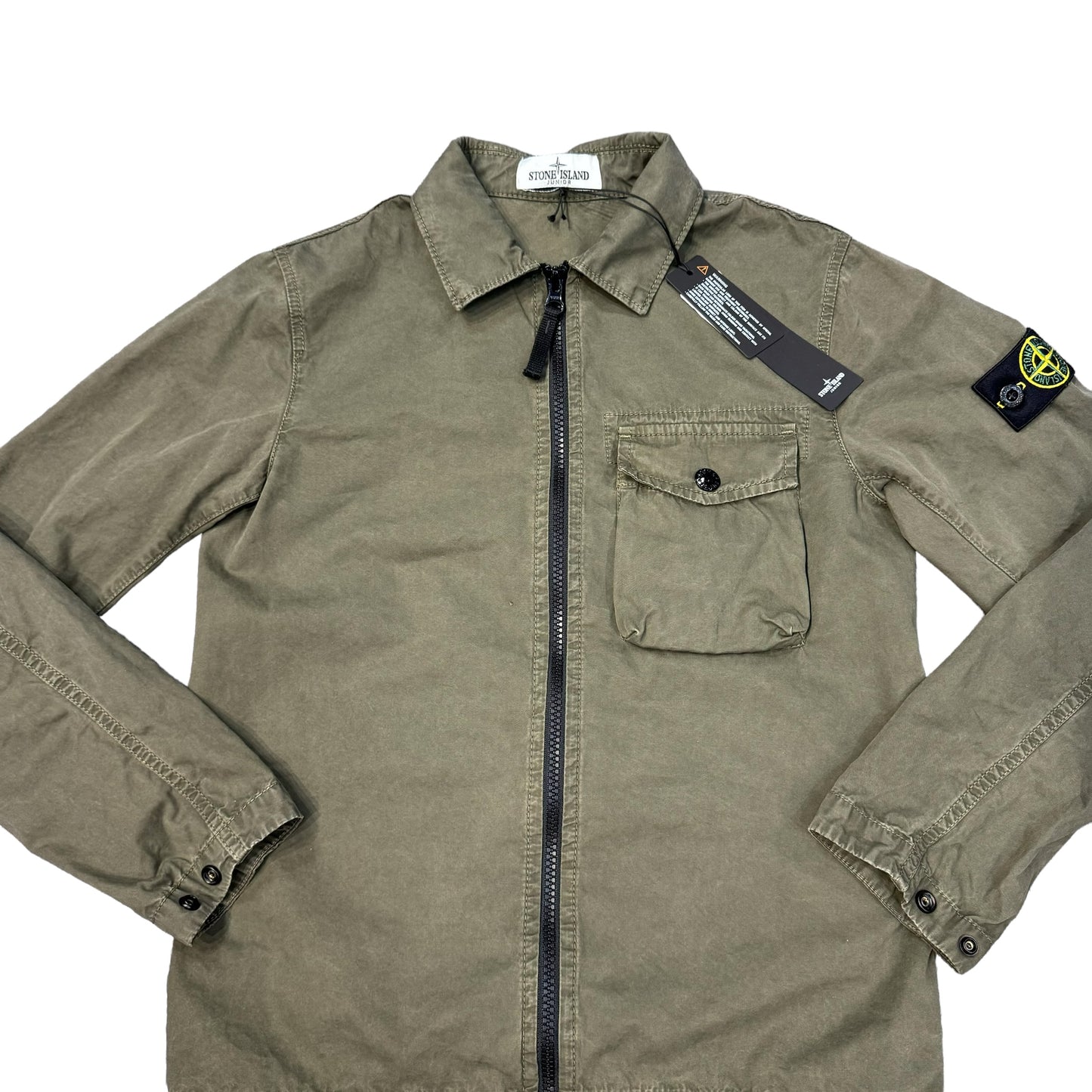 Stone Island Junior Green Canvas Dyed Overshirt Jacket