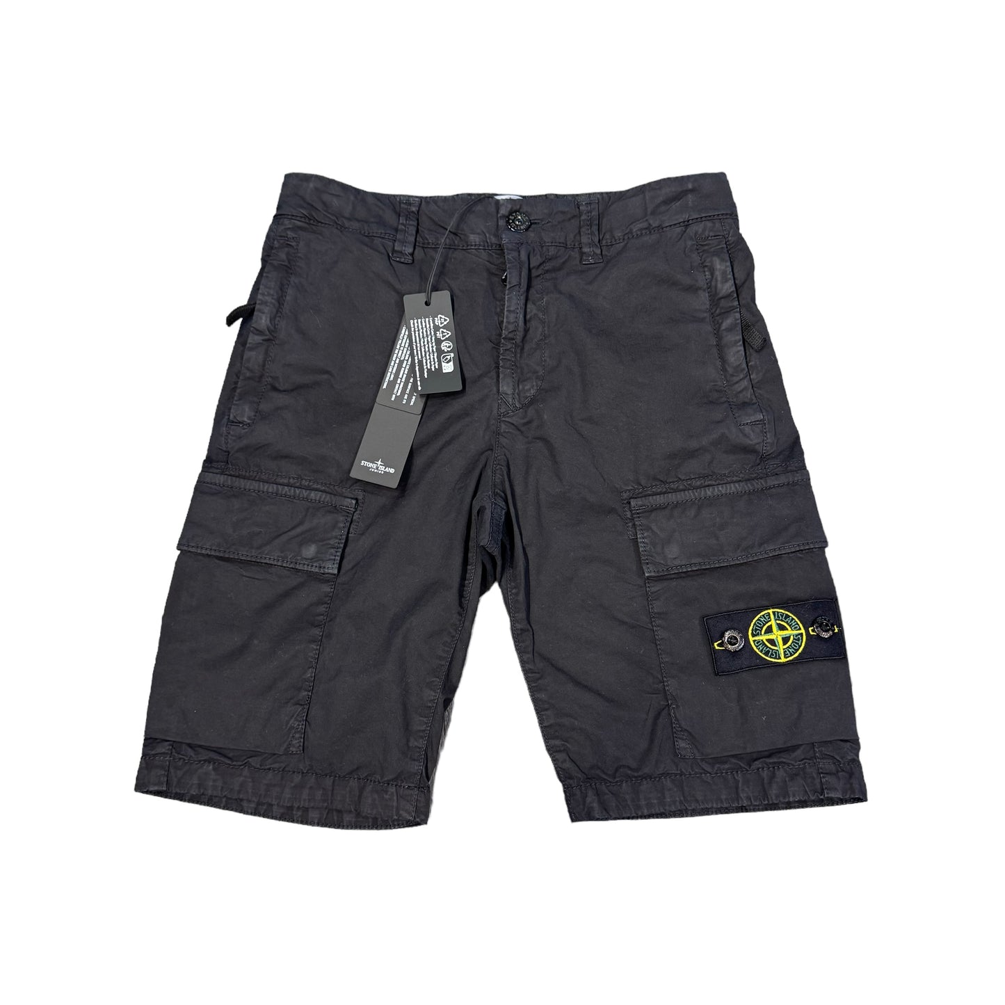 Stone Island Black Junior Compass-Patch Knee-Length Cargo Shorts